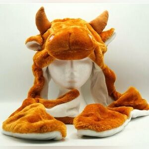 Children’s cow warm winter plush hat with attached gloves